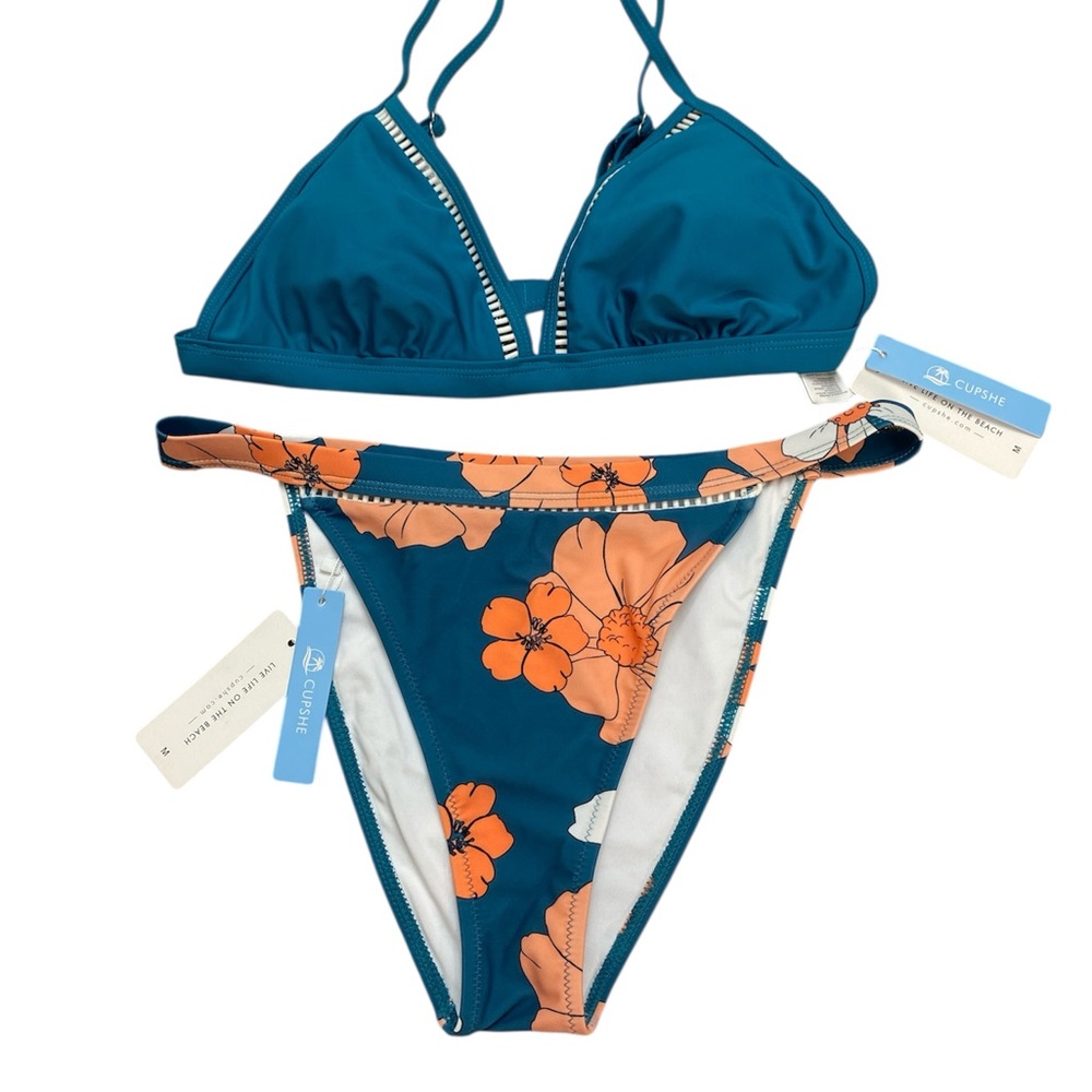 Cupshe Teal and Orange Floral Bikini